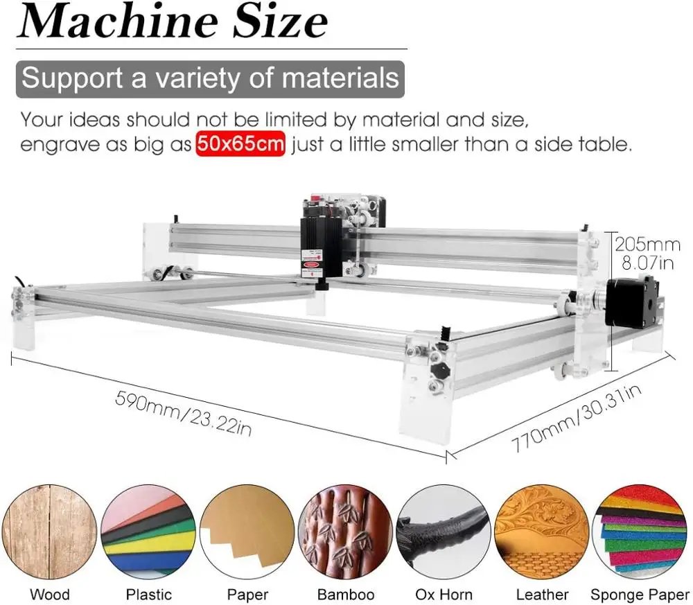 Incisore Laser macchina per incisione Laser ad alta precisione fai da te CNC 65*50cm kit incisore per legno metallo Logo marcatura Laser Cutter