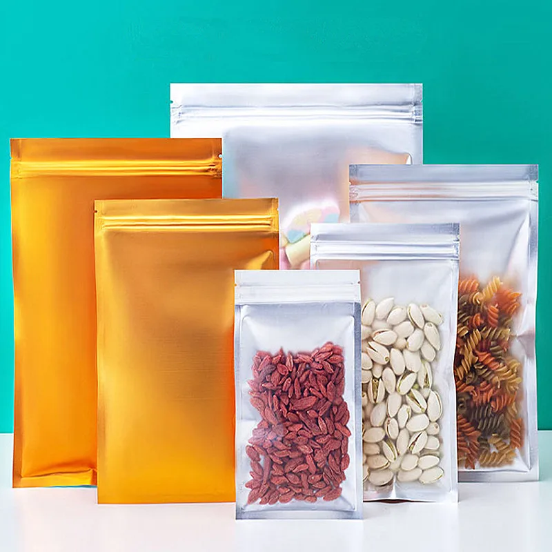 Clear Front + Gold Back Aluminum Foil Ziplock Bag Resealable Flat Bottom Snack Spice Coffee Sugar Nuts Gifts Packaging Pouches