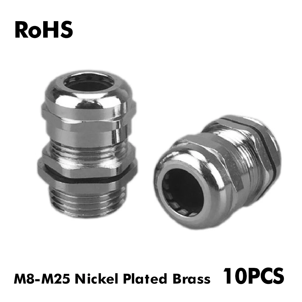 Waterproof IP68 Cable Gland 10pcs Cable Entry M16 Nickel-plated Brass Connector