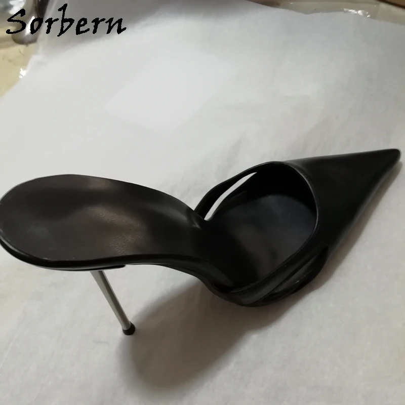 Sorbern-zapatos de tacón de aguja de 12Cm para mujer, tacones de Metal deslizantes con punta estrecha, talla Us10, Mules laterales huecos para fiesta, Sissy Lady Guys