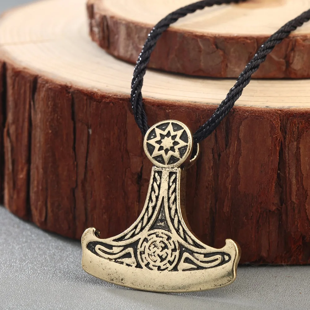 QIMING Fashion Men Jewelry Accessories Axe of Perun Huge fashion Pendant Gods Slavic Pagan Black Nord Odin Vintage Necklace gift