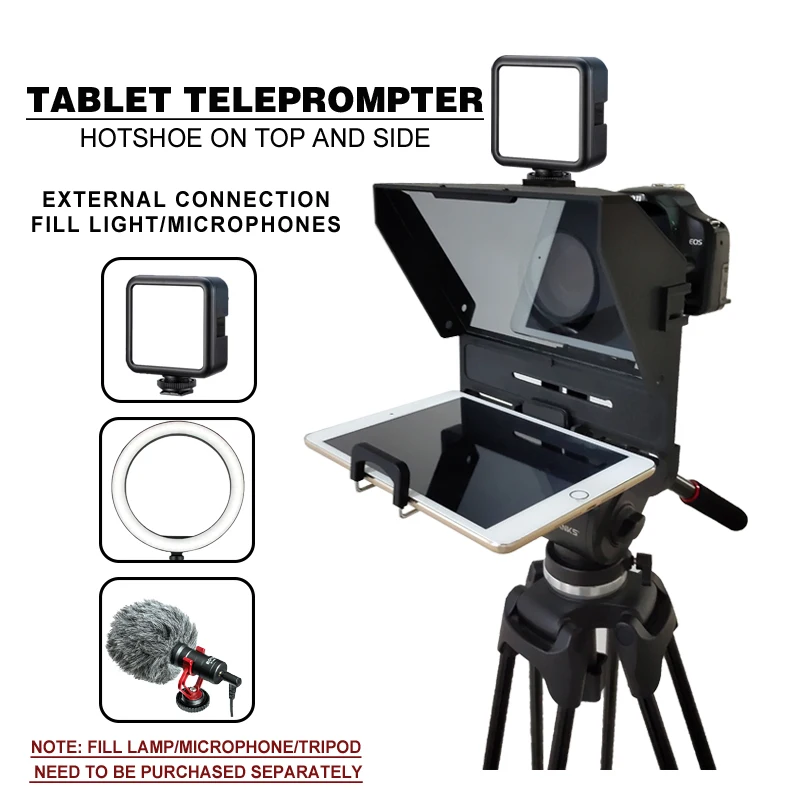 Portable Tablet Teleprompter for Smartphone Ipad DSLR Camera Recording Live Broadcast With Remote Control