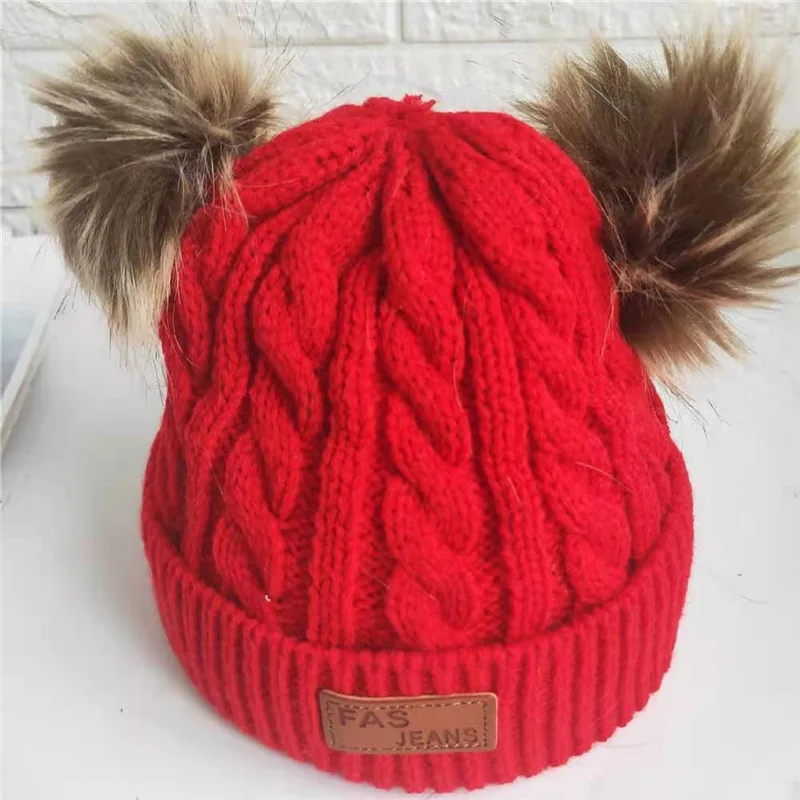 

Double Pompom Baby Hat For Children Autumn Winter Crochet Baby Girl Boy Beanie Cap Twist Knitted Warm Kids Toddler Bonnet Hat