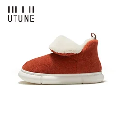 UTUNE Winter Snow Boots Slippers for Women Warm Plush Indoor Shoes EVA Platform Felt Solid Men's Boots Outside Shoes Size 46-47