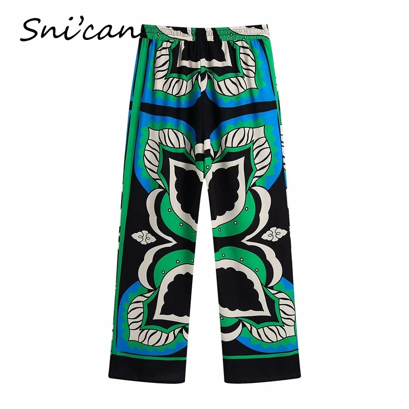 Women Leaves Print Pants Fashion Draw String Elastic Waist Pantalon Pour Femme Casual Oversize Vintage Bottom Streetwear Za 2021