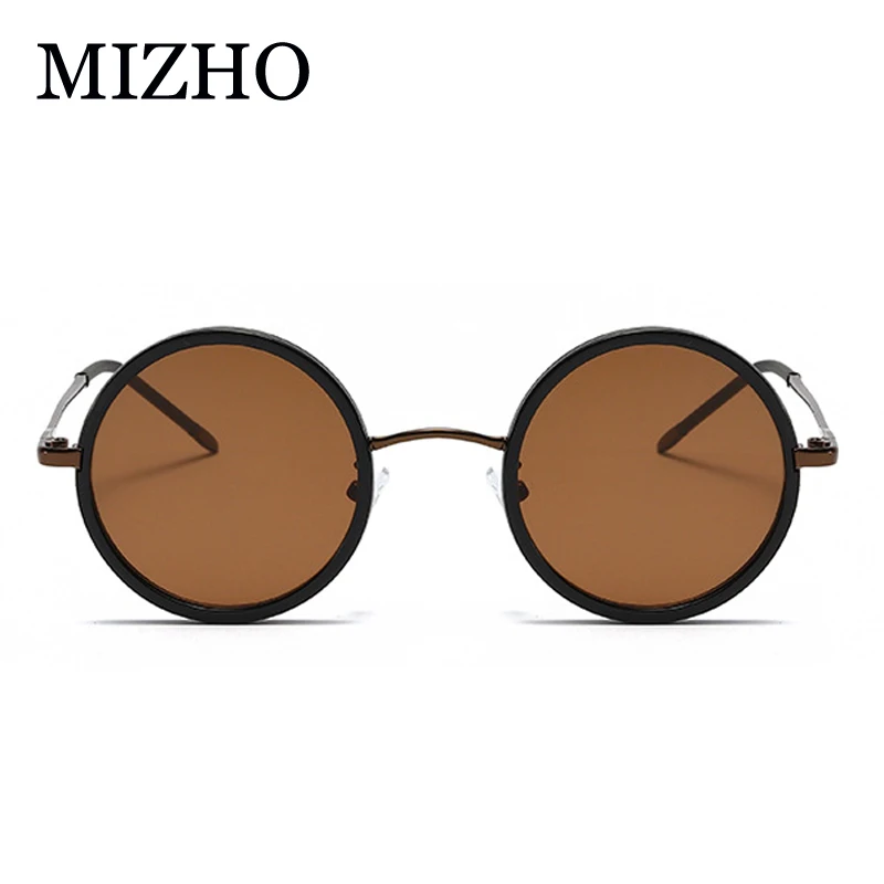 

MIZHO Vintage Men Clear Sunglasses Women Retro Punk Style Round Metal Frame Brown Lens Sun Glasses Fashion Eyewear Hip Hop