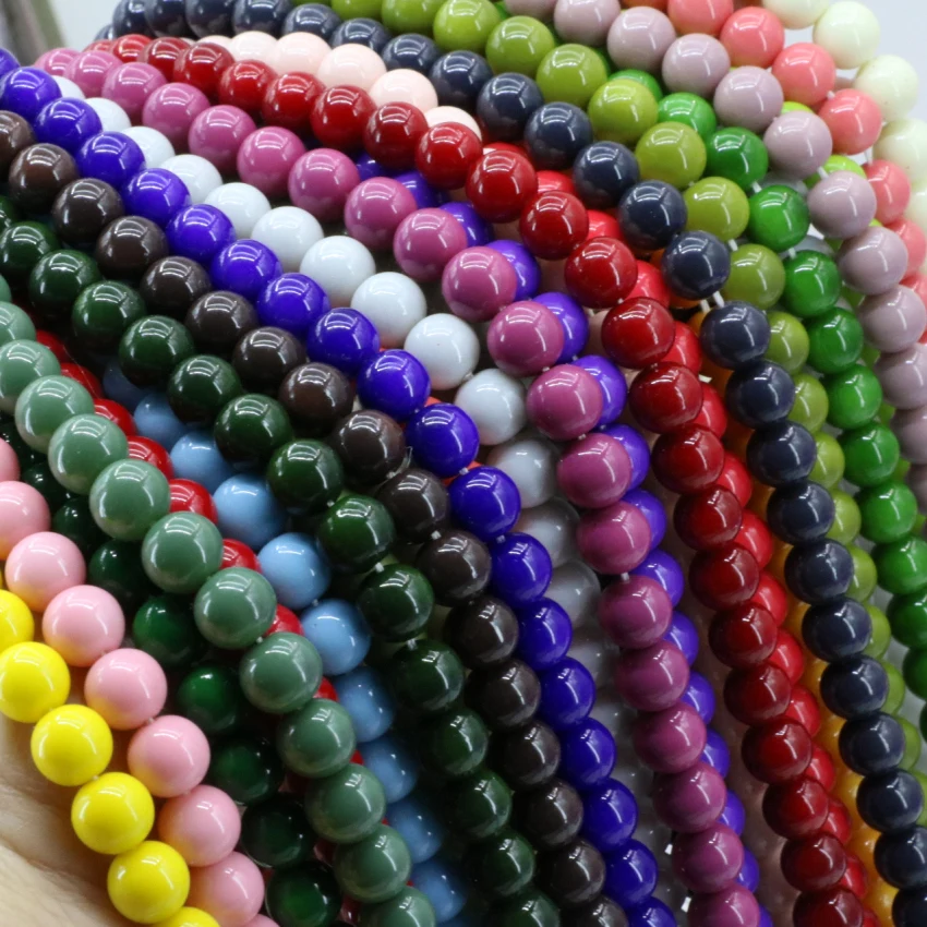 Fashion women jewelry findings handmade candy 15color bake paint glass round 8mm loose beads spacer diy accessories 15inch B3250