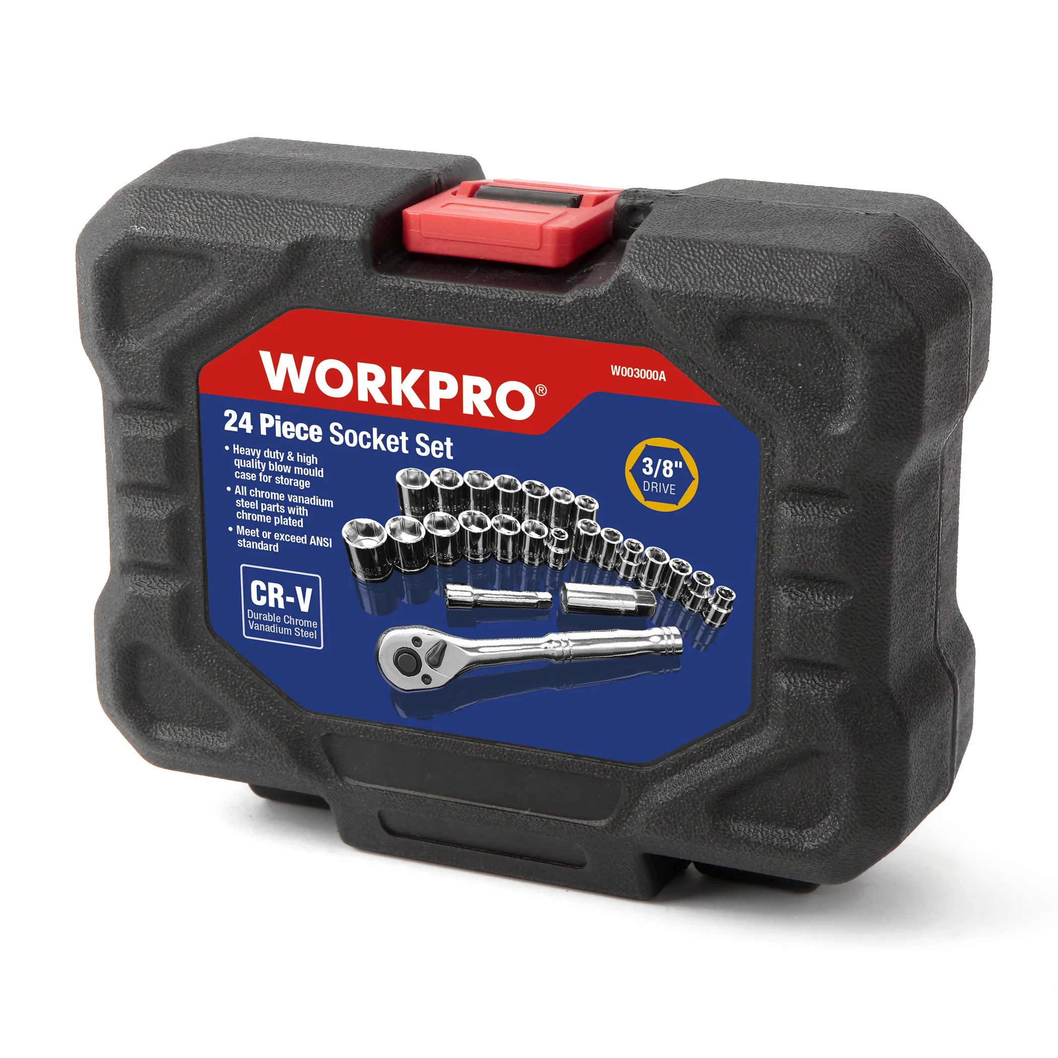 Workpro 24pc conjunto de ferramentas chave soquete conjunto 3/8 "chave de catraca soquete chave inglesa