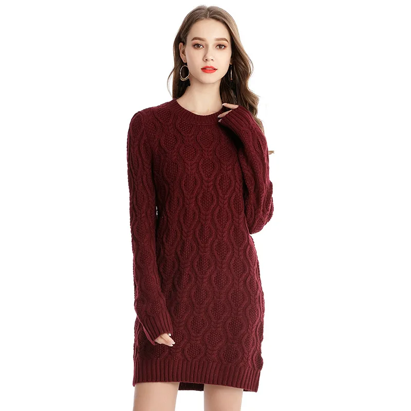 

Women's Large Size Twisted Pullover Women's Mid-Length Knitted Sweater