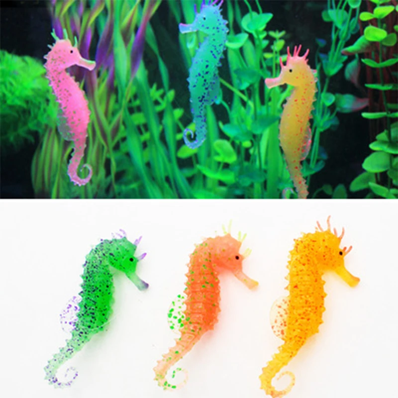 Aquarium Luminous Seahorse Ornament Glow In Dark Landscaping Silicone Sea Horse Glowing Fish Tank Decoration Hippocampus Sale