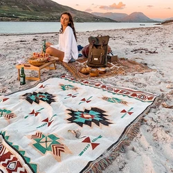 Etniczne artystyczne meksyk koce na zewnątrz piknik na plaży koc w paski Boho pościel narzuty na łóżko Sofa w kratę maty podróży dywan frędzle