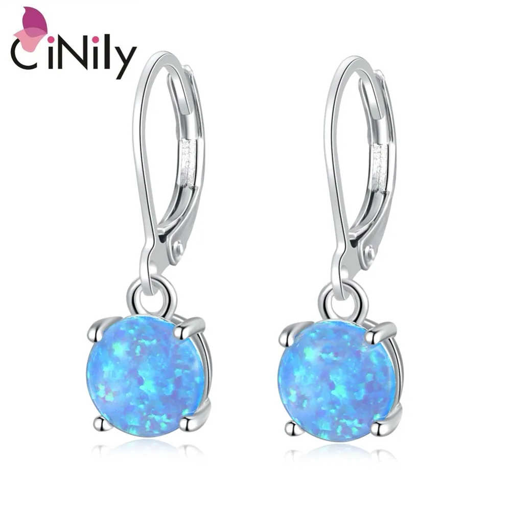 CiNily White & Pink & Blue Fire Opal Drop Dangle Earrings With Round Stone Silver Plated Jewelry Best Gifts Girl Woman