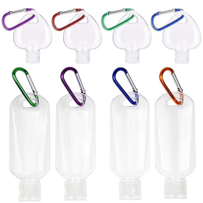 

50Pcs Travel Plastic Clear Keychain Bottles 30ml 50ml Empty Refillable Hand Sanitizer Bottles Flip Cap Squeeze Gel Container