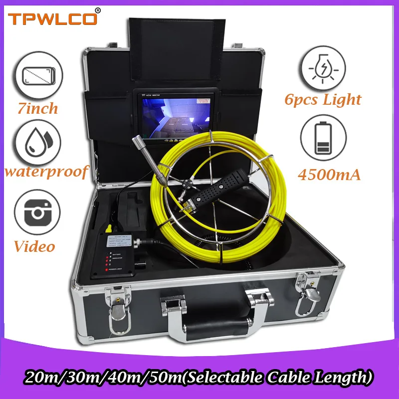 

20-50m Cable Diameter 17mm Pipeline Endoscope Video Camera Industrial Pipe Inspection System 7inch DVR Recorder With 8GB SD Card