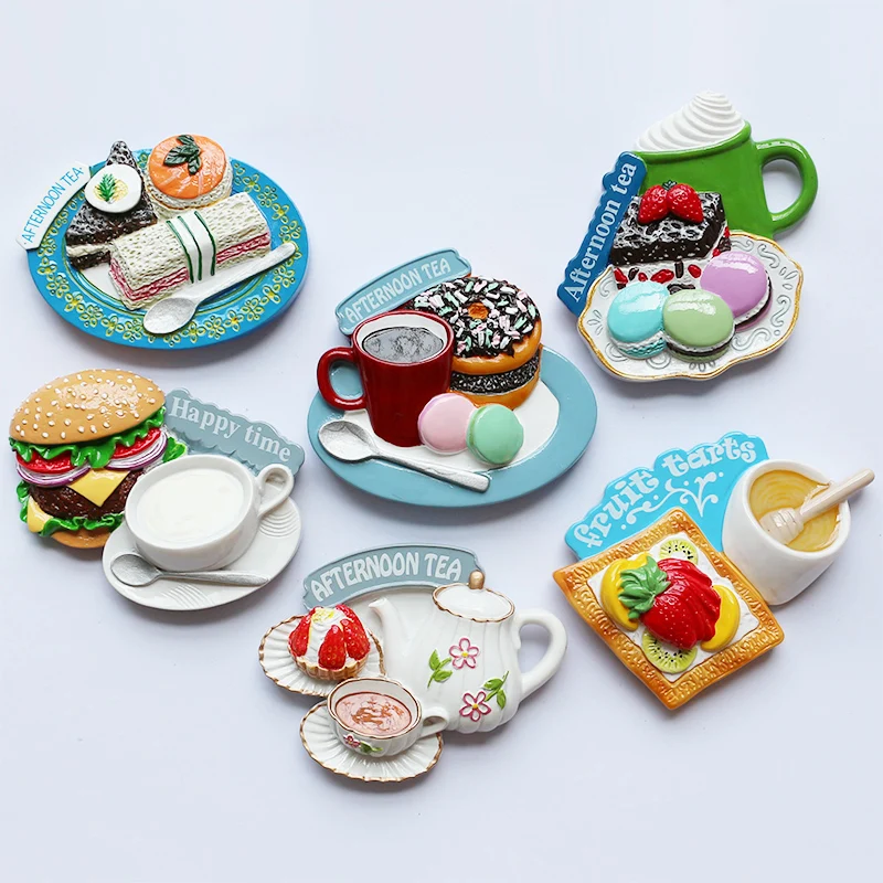 Handmade Painted Afternoon Tea Series 3D Fridge Magnets Tourism Souvenirs Refrigerator Magnetic Stickers