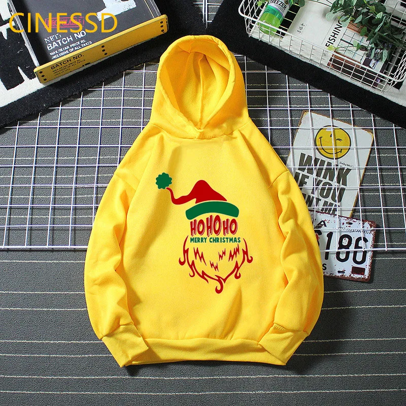 Merry Christmas Hat Letter Print Kids Hoodies Clothes Harajuku Kawaii Graphic Sweatshirt Girls/Boys Winer Plus Velvet Clothing