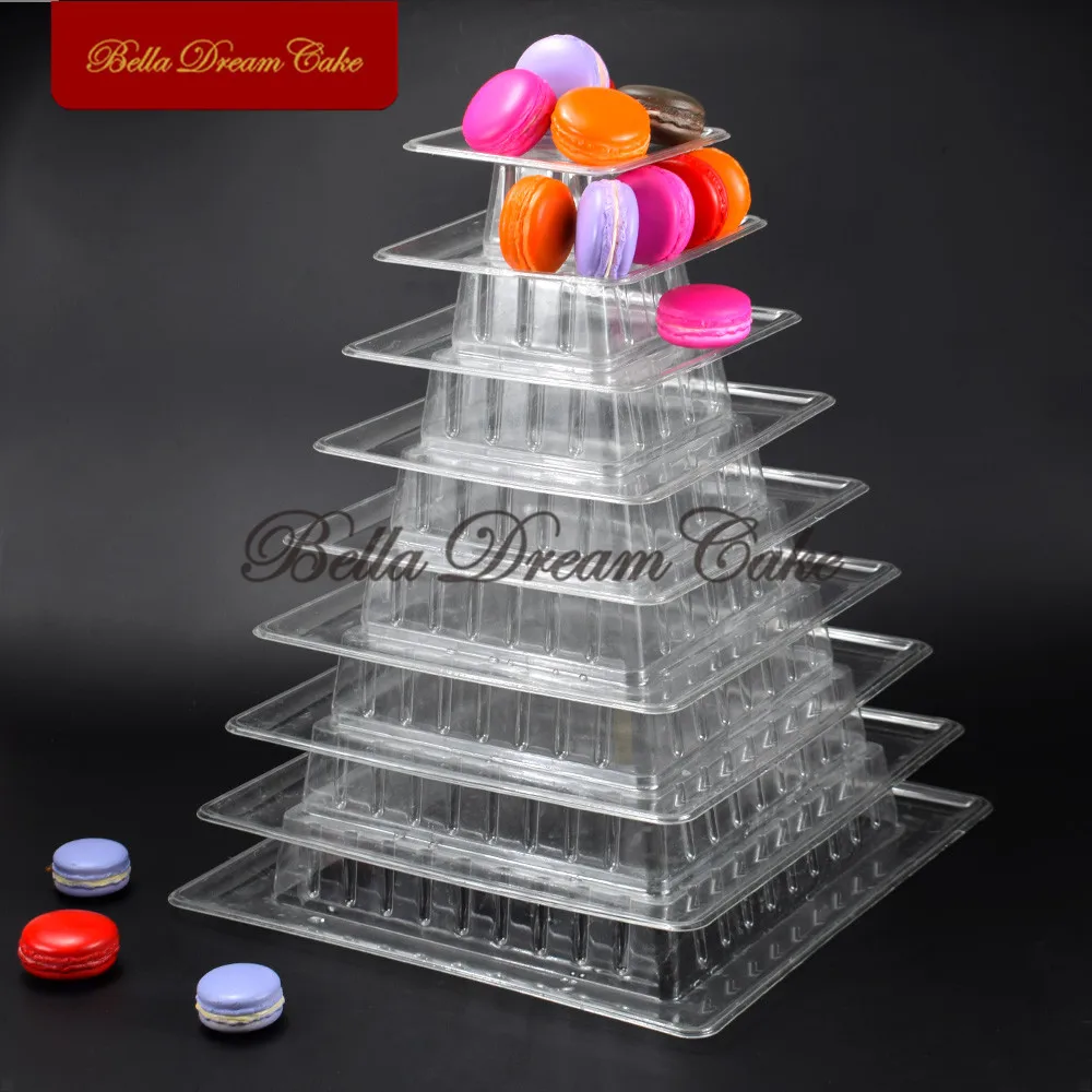 5/9-Tiers Square Macaron Display Stand Cupcake Tower Rack Cake Stand PET Tray For Wedding Birthday Cake Decorating Tool Bakeware