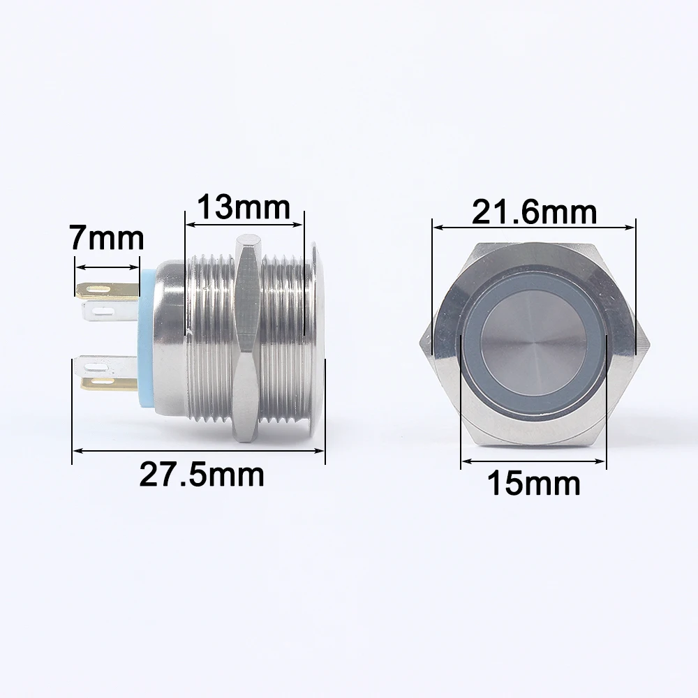 16mm 19mm Push Button Switches Ring Illumination Flat Switch Momentary LED Lamp 4 pins Metal Push Button 12V24V5V