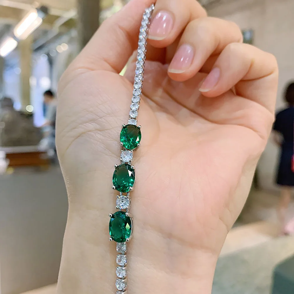 2021 New 7*9mm Aquamarine Stone Emerald Ruby Lab Diamond Strand Bracelet for Women Gemstone Party Fine Jewelry Anniversary Gift