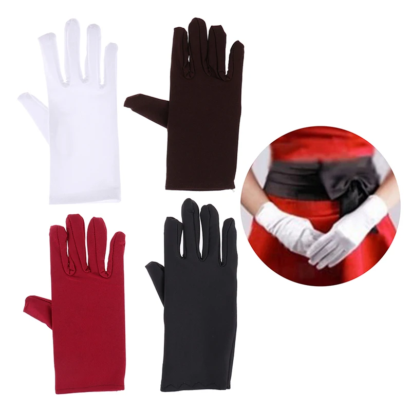 Glove Girl Lady Satin Short Finger Wrist Gloves Smooth Evening Party Formal Prom Costume Stretch Gloves Red White