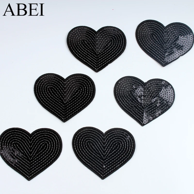 10pcs Big Black Glitter Patches Sequined Heart Patch DIY Quality Stickers Sewing Badge Fabric Appliques