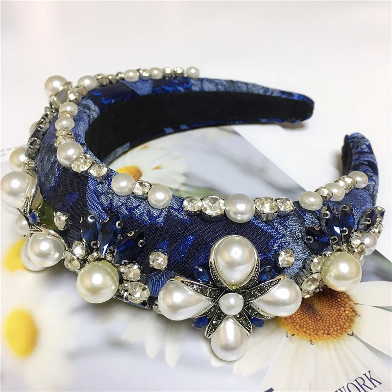 25 Styles Flower Velvet Padded Rhinestone Headband Pearl Baroque Crystal Hairband Luxury Retro Wide Hair Hoop For Women Girls