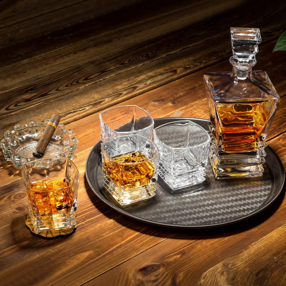 Crafted Liquor Decanter Set w/ 4pcs Whiskey Bourbon Glasses in Luxury Gift Box, For Men Father's Day Birthday Anniversary