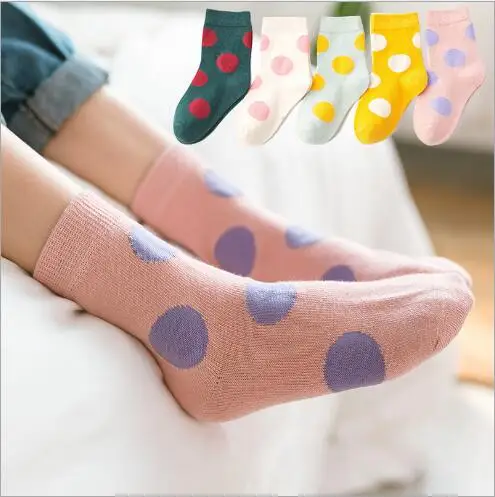 5Pairs/Lot Kids Children Socks 1-12Year Fashion Dot Baby Boys Girls Socks