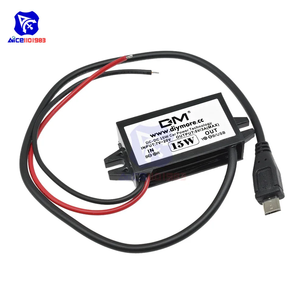 diymore DC-DC Step Down Buck Converter Power Supply Module 12V to 5V 3A 15W for Car Male Female USB Mini USB Micro USB Adapter image 2