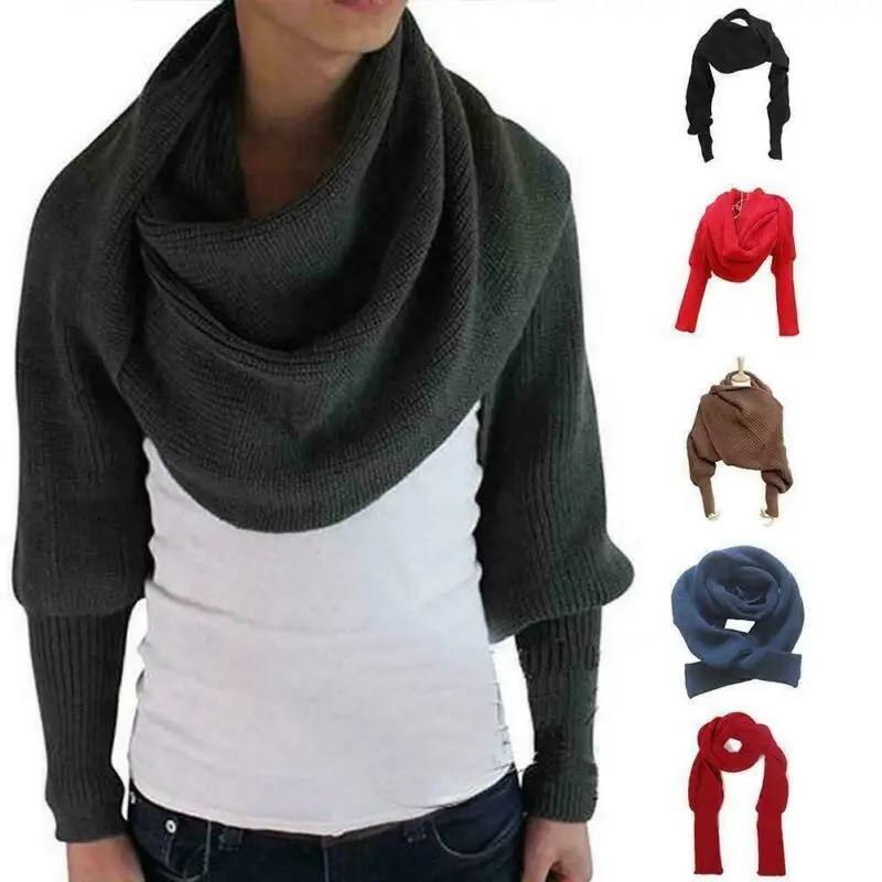 Knitted Scarf with Long Sleeves Unisex Fashion wraps shawls for winter autumn