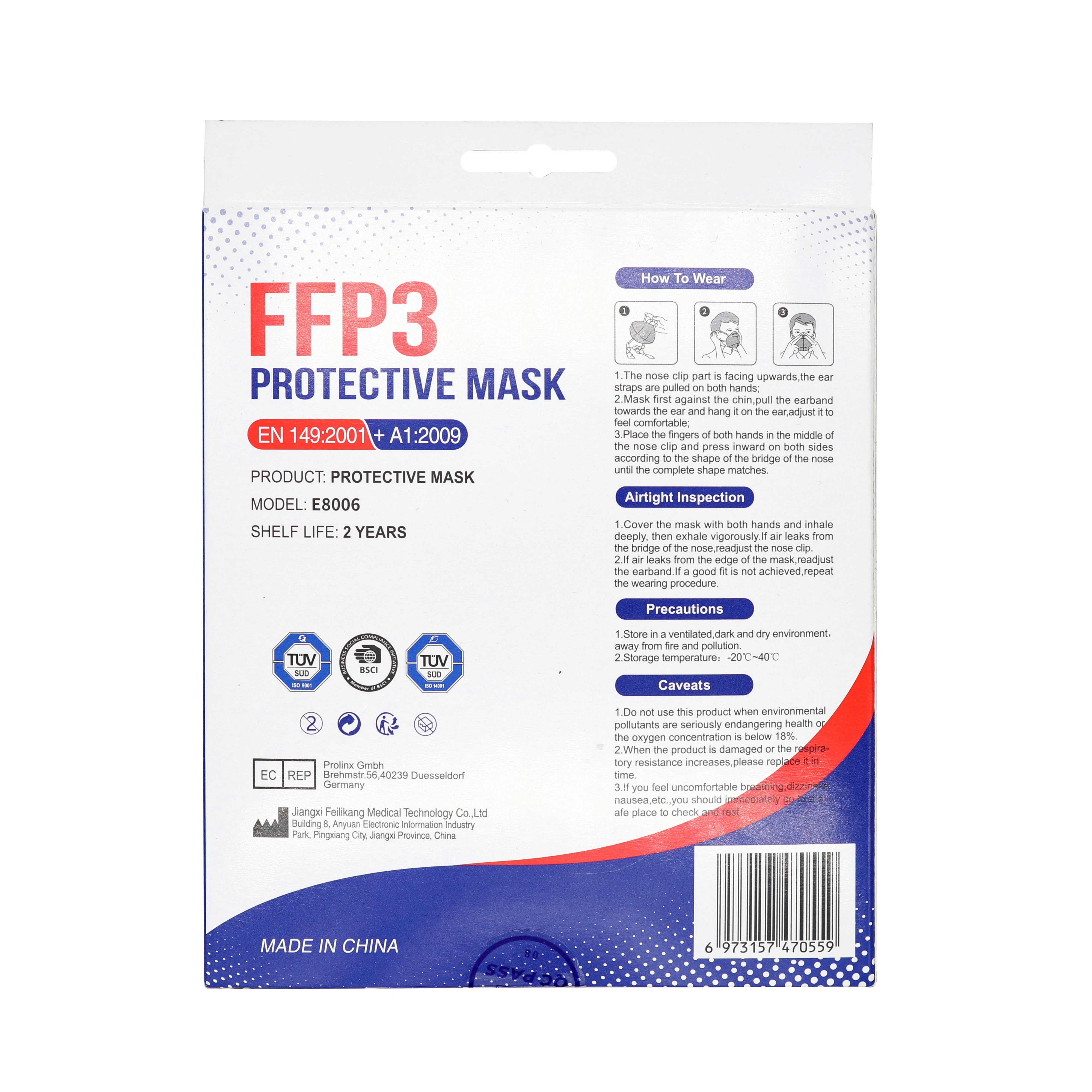 FFP3 KN95 Mask 6 layers Disposable masks feilikang masks Certified surgical mask virus face mask ffp2 approved mask spain