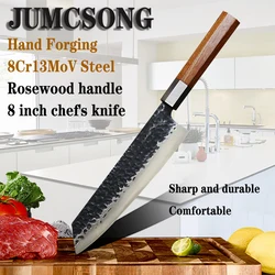 JUMCSONG Handmade Forged Kiritsuke Knife 8-inch Japanese Chef Knife 8Cr13MoV Steel Meat Cutting Knife Professional Kitchen Knife