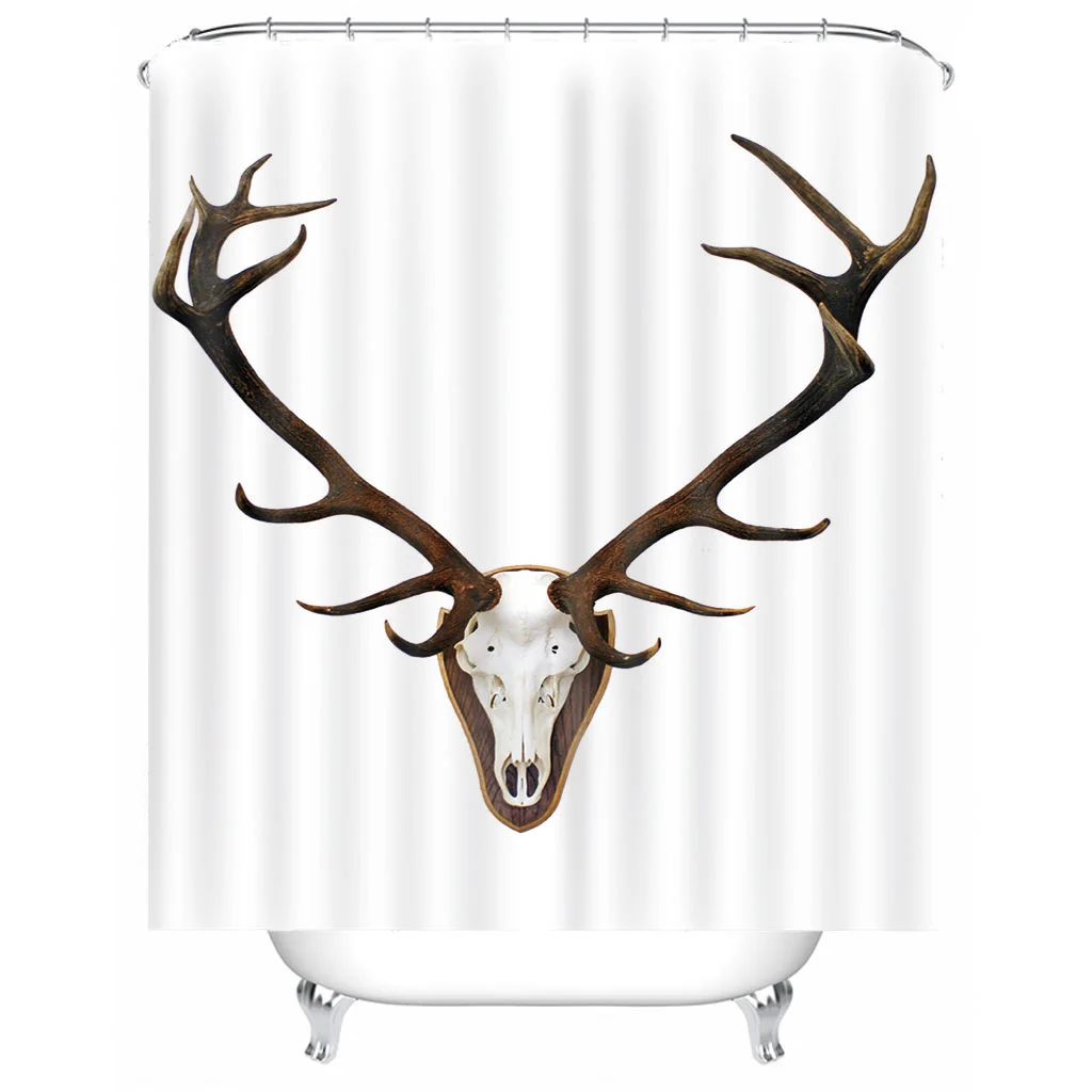 The Animal Head Printing Bathroom Curtains White Background Shower Curtain In the Bathroom Waterproof Fabric