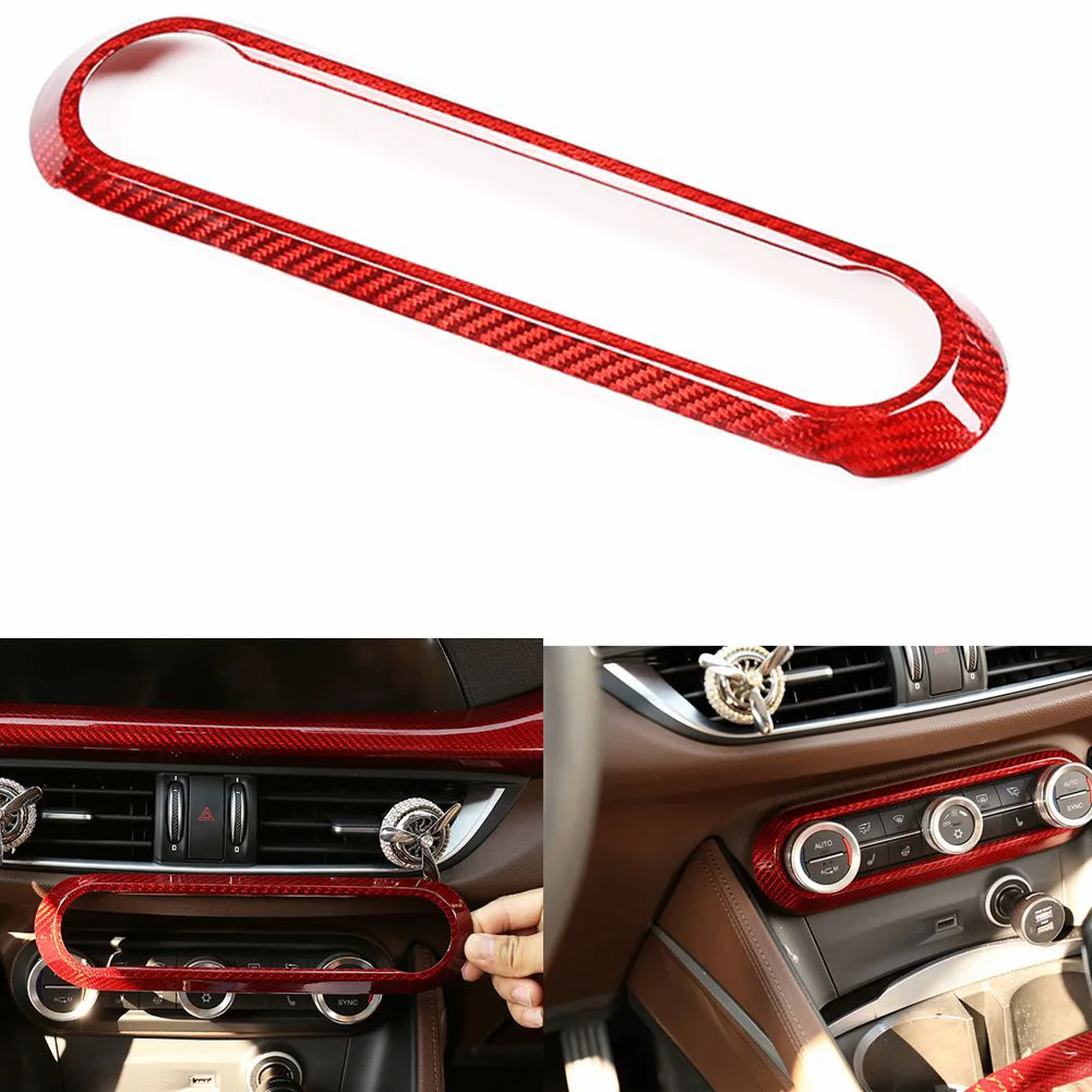 

for Alfa Romeo Giulia 2017-2020 Red Real Carbon Fiber Console AC Switch Knob Ring Trim Sticker Cover