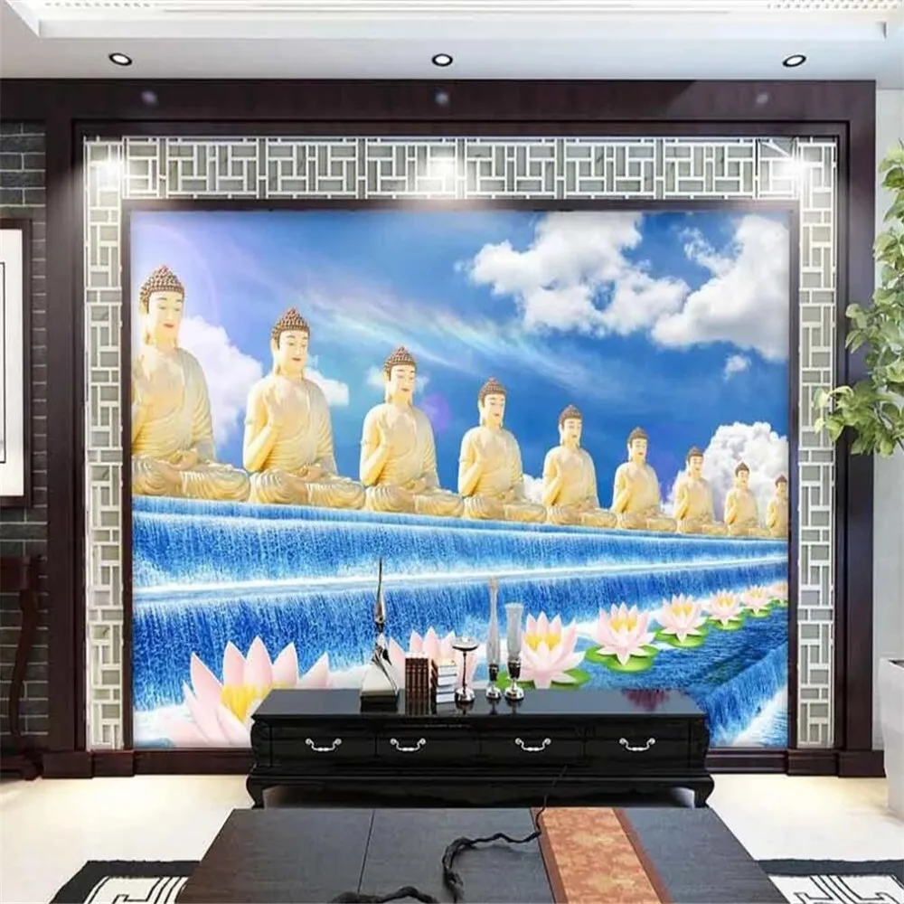 Milofi Custom 3D Wallpaper Mural Buddha Buddha Lotus Lotus Water Flowing Blue Background Wall Decoration Painting Wallpaper