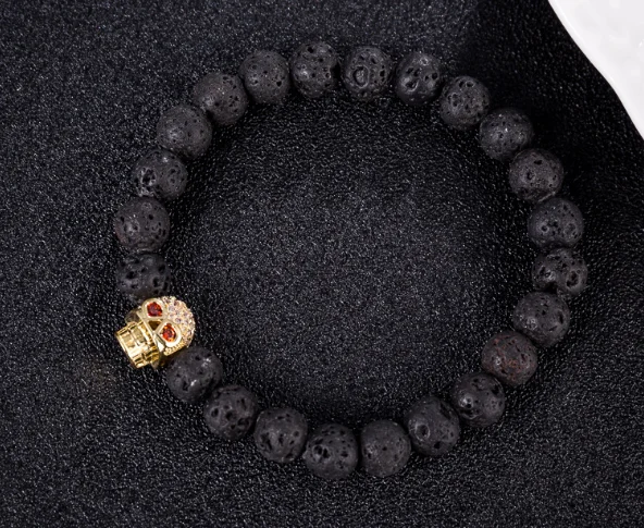 skull 8mm bohemian multicolor Agate beads Chakra Reiki Buddha Yoga Bracelet elastic adjustable Volcanic Stone Bangles v5g