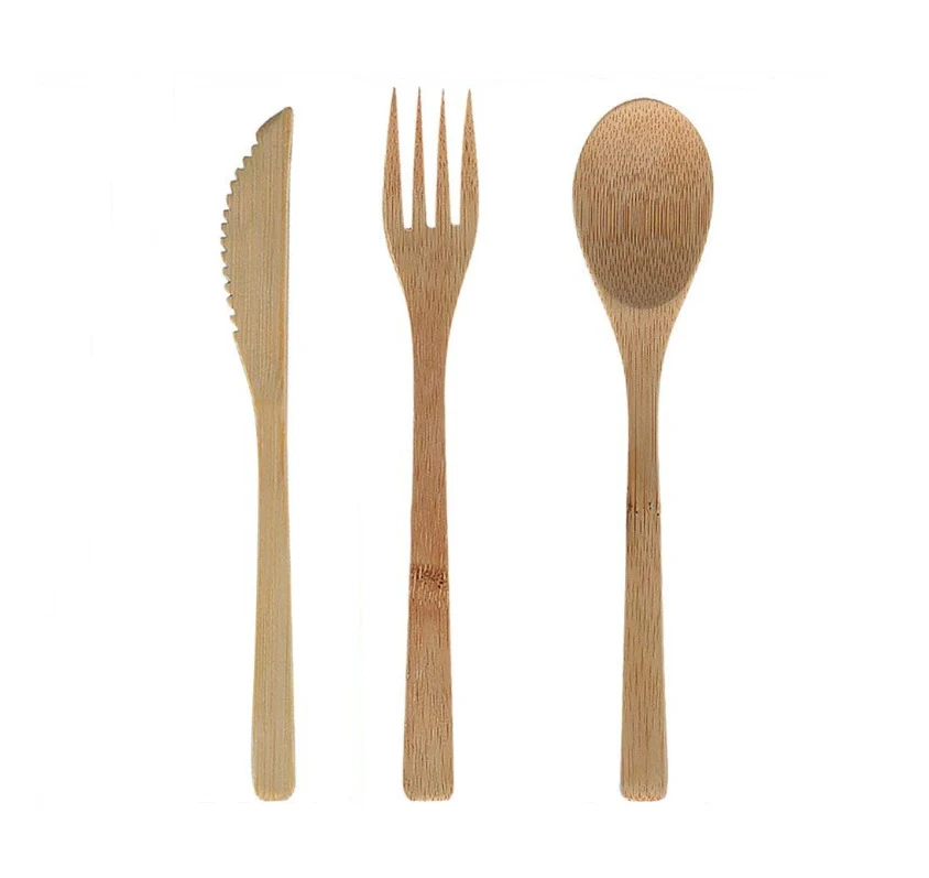 Bamboo Cutlery Set with Cutlery Bag Reusable Wooden Cutlery Fork Spoon Knife Set Tableware Nature bamboo Travel eco friendly 4