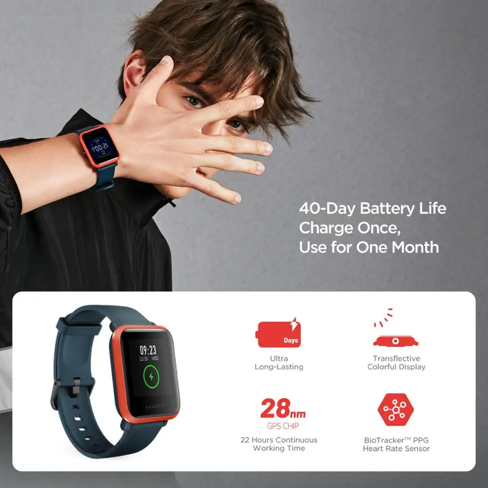 Amazfit-reloj inteligente Bip S, dispositivo resistente al agua hasta 5atm, GPS integrado, GLONASS, para teléfono Android e iOS