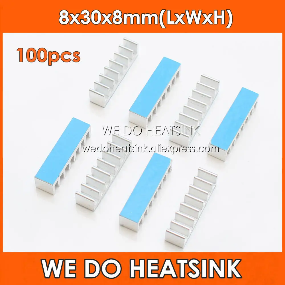 

WE DO HEATSINK 100pcs 8x30x8mm Aluminum RAM DIP Heatsink With Thermally Conductive Adhesive Transfer Tape Applied