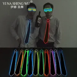 Men Glowing Tie EL Wire Neon LED Luminous Tie Glasses Cosplay Party Haloween Christmas Luminous Light Up DJ Bar Club Stage Prop