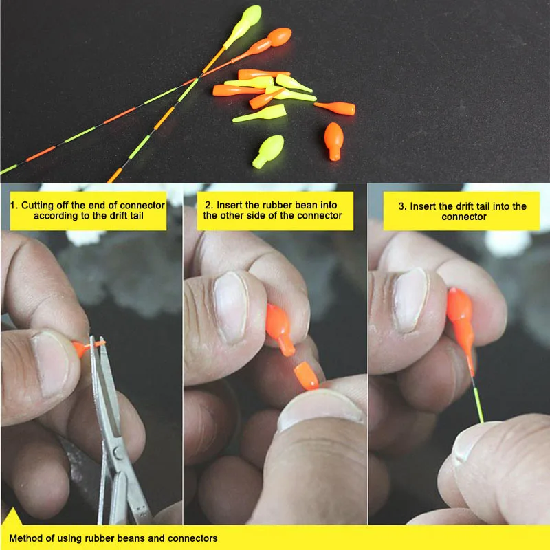 10PCS Fishing Float Rubber Beans Connectors Vertical Buoy Drift Tail Conspicuous Rubber Beans Connectors Color Random Fish Tool