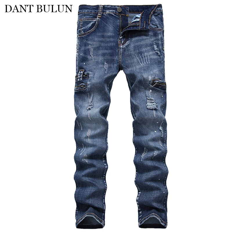 

Джинсы мужские прямые эластичные с декоративными карманами, на молнии