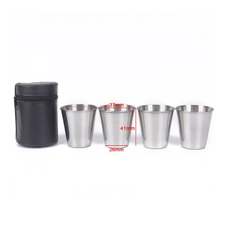 4pcs Protable Outdoor Camping Cup Stainless Steel Drinking Cup Mini Coffee Tea Beer Whisky Wine Glasses Set Tableware