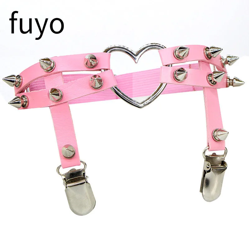 New Fashion Women Elastic Pu Leather Leg Ring Garter Belt Punk Heart Rivet Thigh Ring Goth Harajuku Harness Stockings Garter