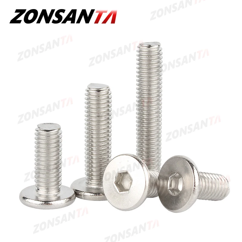 ZONSANTA CM M2 M2.5 M3 M4 M5 M6 M8 A2 304 Stainless Steel Hex Hexagon Socket Ultra Thin Super Flat Wafer Head Screw Car Bolt