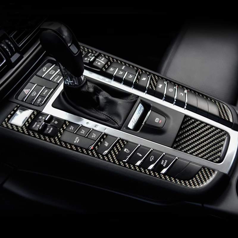 ألياف الكربون ل بورش ماكان سيارة التصميم الداخلية وحدة التحكم والعتاد التحول غطاء لوحة زخرفة قطاع ملصق اكسسوارات