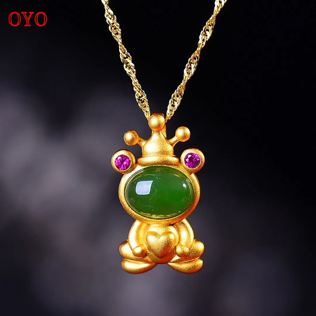 

925 silver inlaid with Hetian jade pendant color manuscript white jade pendant frog prince gold plated