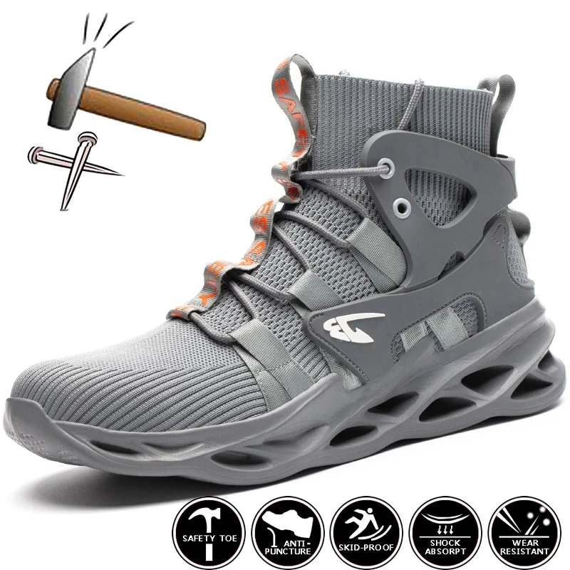 

Male Work Boots Indestructible Safety Shoes Men Steel Toe Shoes Puncture-Proof Work Sneakers Male Shoes Adult Work Shoes 36-49