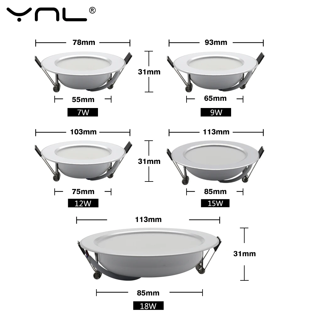 10Pcs/lot LED Downlight AC 220V 7W 9W 12W 15W 18W Okrągłe światło wpuszczane Wodoodporna lampa punktowa Down Light Kuchnia LED Spot Light