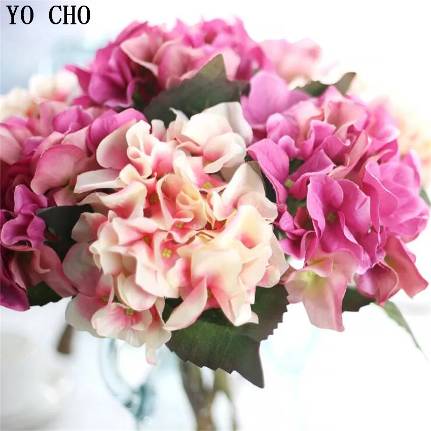 YO CHO Artificial Hydrangea Flowers Branch Silk Fake Flowers Home Garden  Christmas  Wedding Door  Home Decor  Fabric Hydrangeas